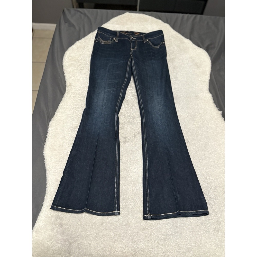 Seven 7 Women's Flared Blue Denim Jeans Size 8 Dark Wash